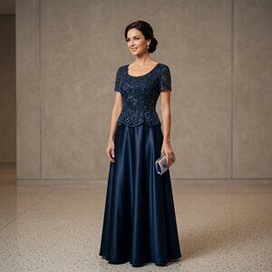 Stenay Midnight Blue Silk Beaded Evening Gown Size 6